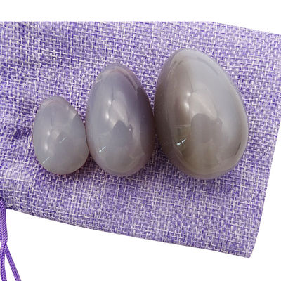 Ovos Yoni Conjunto de ovos de ágata cinza polida curativa Kaigl Vagina Dumbbell Yoni Pedras de massagem 3 tamanhos para bem-estar íntimo