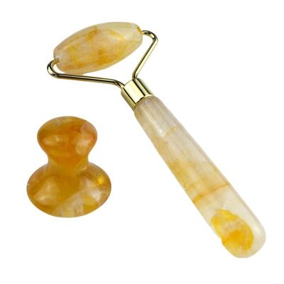 128*58mm Amarelo Citrine Roller Pedra Natural Real Massagista Facial gelo Roller Facial Soldado Área de Massagem Suave