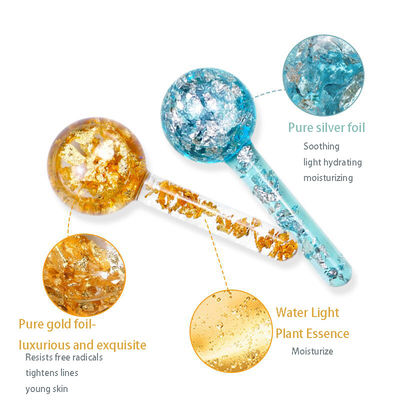 Borosilicato de vidro 24K folha de ouro globos de gelo para massagista facial para reduzir inflamação de inchaço e bolsas sob os olhos