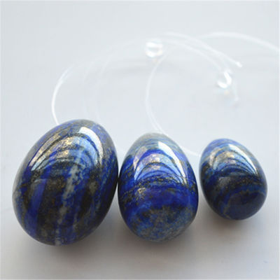 Conjunto de 3 ovos de pedra lapislázuli ovos de Kegel natural ovos de exercícios de pedra preciosa jade Yoni ovos perfurados ou não perfurados 3 tamanhos feitos