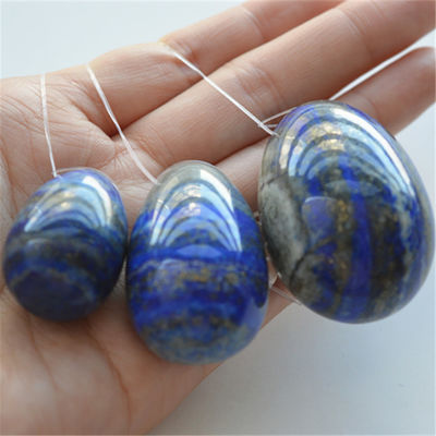 Conjunto de 3 ovos de pedra lapislázuli ovos de Kegel natural ovos de exercícios de pedra preciosa jade Yoni ovos perfurados ou não perfurados 3 tamanhos feitos