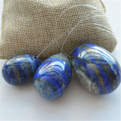 Conjunto de 3 ovos de pedra lapislázuli ovos de Kegel natural ovos de exercícios de pedra preciosa jade Yoni ovos perfurados ou não perfurados 3 tamanhos feitos