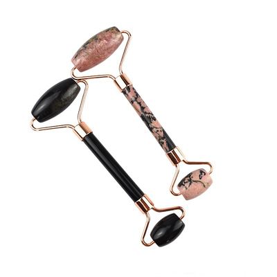 Massagista Facial Rodonite Stone Jade Roller Gua Sha para Massagem Muscular Anti-envelhecimento 100% Pedra Preta Natural Custom Logotipo Casa