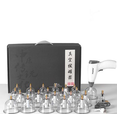Ferramentas de massagem Tradicional chinês 24pcs Copas Anti-celulite Cupping Elétrico Conjunto de vácuo Gua Sha Cupping Terapia com bomba pistola extensão tubo