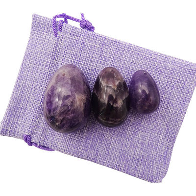 Tipo de gravura em pedras preciosas Ametista Natural Crystal Egg Set Of 3PCS Hand Carved Kegel Jade Eggs For Women Empowerment