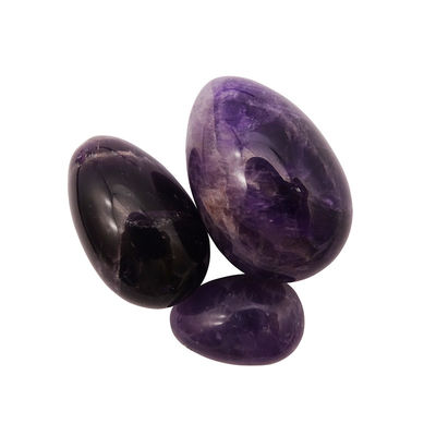 Tipo de gravura em pedras preciosas Ametista Natural Crystal Egg Set Of 3PCS Hand Carved Kegel Jade Eggs For Women Empowerment