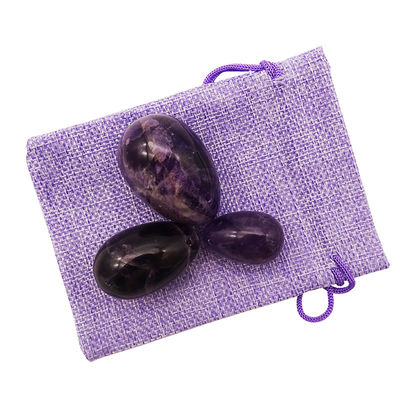 Tipo de gravura em pedras preciosas Ametista Natural Crystal Egg Set Of 3PCS Hand Carved Kegel Jade Eggs For Women Empowerment