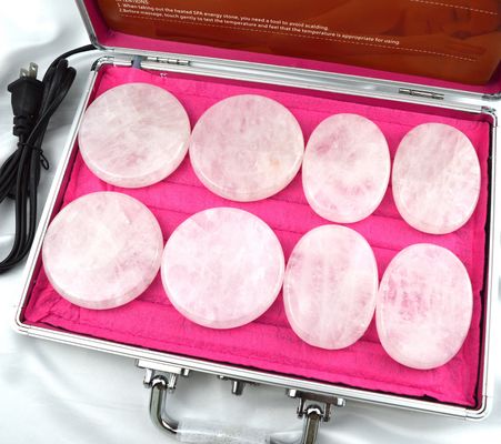 Massagem corporal Pedra de quartzo clara Gua Sha 8pcs Guasha Conjunto com caixa de aquecimento Massagem térmica Pedras de energia