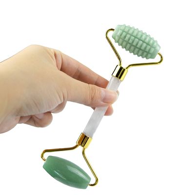 Logotipo personalizado Aventurina Verde Facial Jade Roller Gua Sha Ferramentas Massagista de Máquina de Gestão de Cristal para Massagem Facial Olho Pescoço em 2024