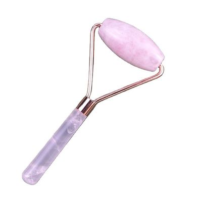 Rolo de massagem facial de quartzo rosa natural Gua Sha Jade Roller para o rosto Anti-envelhecimento Terapia Massajador facial de cor rosa
