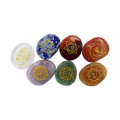 Sete Pedras do Chakra Reiki Cristal de Cura Conjunto de símbolos gravados para transformação espiritual