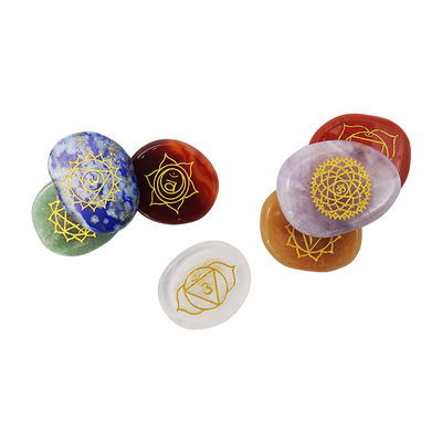 Sete Pedras do Chakra Reiki Cristal de Cura Conjunto de símbolos gravados para transformação espiritual
