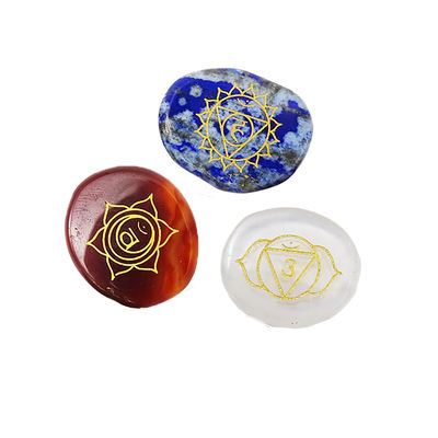 Sete Pedras do Chakra Reiki Cristal de Cura Conjunto de símbolos gravados para transformação espiritual