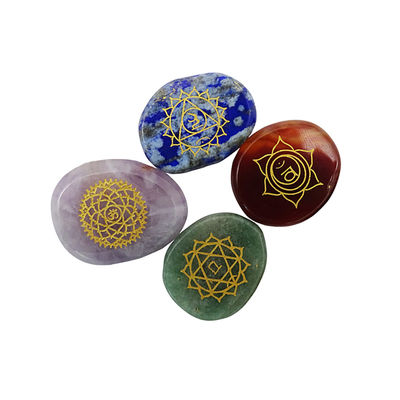 Sete Pedras do Chakra Reiki Cristal de Cura Conjunto de símbolos gravados para transformação espiritual