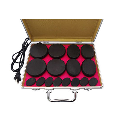 220V 110V Cuidados de Saúde Pessoal Pedra de Massagem Quente Conjunto com Caixa de Aquecimento de Alumínio e 16pcs Pedras de Energia de Basalto