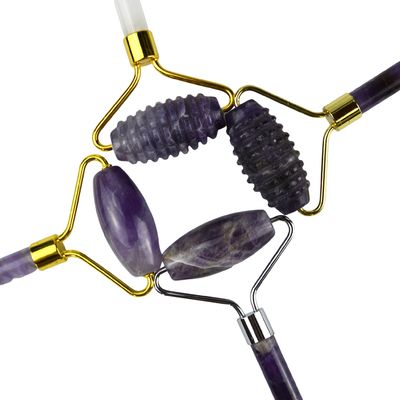 Equipamento de massagem facial 2024 Amethyst Facial Jade Roller 100% Massagista de cristal natural para pele Olho Pescoço Ferramentas de beleza