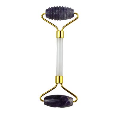 Ferramenta de massagem facial anti-rugas Amethyst natural Guasha Roller com pedra de jade livre de ruído