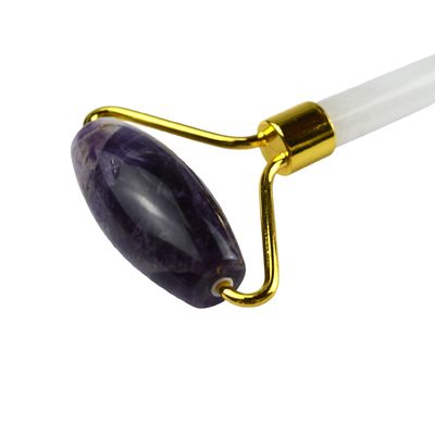 Ferramenta de massagem facial anti-rugas Amethyst natural Guasha Roller com pedra de jade livre de ruído
