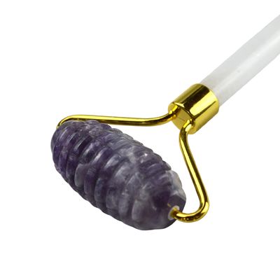 Ferramenta de massagem facial anti-rugas Amethyst natural Guasha Roller com pedra de jade livre de ruído