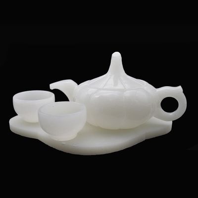 Artesanato de escultura de topo de chá de jade branco polido em estilo chinês para decoração doméstica de classe alta