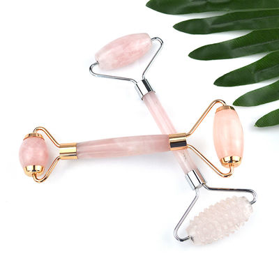 Logotipo personalizado DisponívelD Natural Rose Quartz Gold Handle Facial Jade Roller Rosa Cristal Massager Para Tratamento de Beleza da Pele