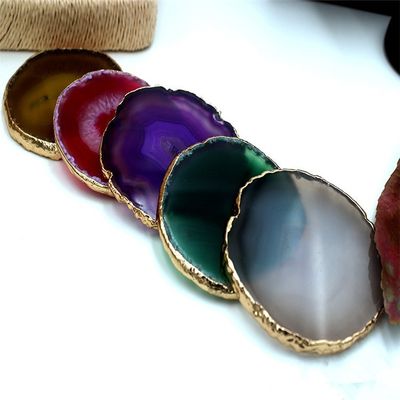Oval polido cristal natural de ágata fatias de borda de ouro Ágata de montanha-russa com tema MASCOT Forma oval Design oval