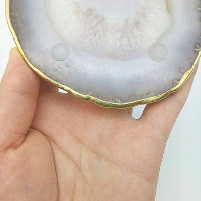 Características regionais Agate Coaster Grey Slices Polished Crystal Natural Gemstone Flower Pot Engraving Folk Art Carved Carved