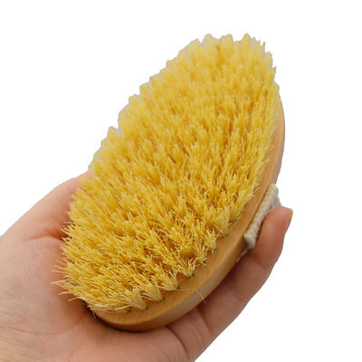 Pincel Sisal Bristle Dry Body para Esfoliação de Celulite e Massagem de Pele Seca em Cor de Madeira