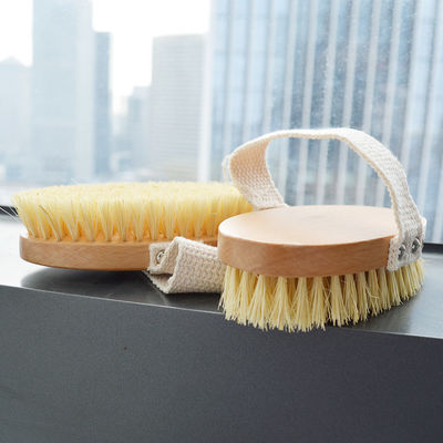 Pincel Sisal Bristle Dry Body para Esfoliação de Celulite e Massagem de Pele Seca em Cor de Madeira