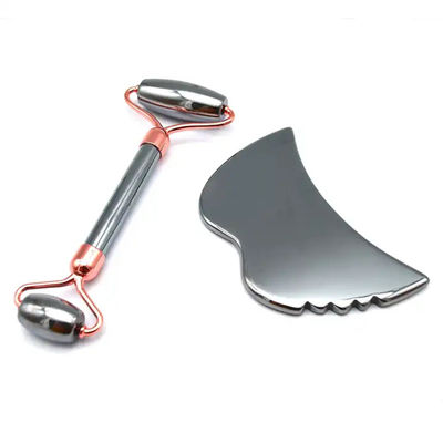 Ferramentas de cuidados com a pele Pedra de energia Guasha Massagista para rosto Olhos Pescoço Dedo 5,5 * 14 cm Terahertz Prata Rolo de rosto Gua Sha Set