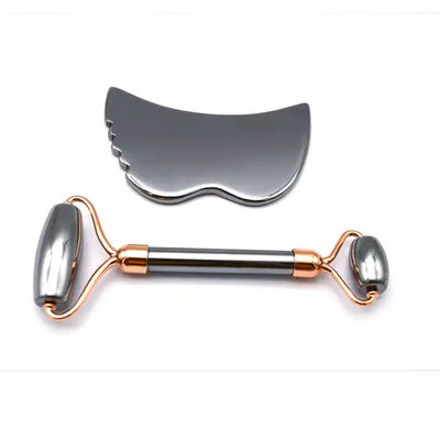 Ferramentas de cuidados com a pele Pedra de energia Guasha Massagista para rosto Olhos Pescoço Dedo 5,5 * 14 cm Terahertz Prata Rolo de rosto Gua Sha Set