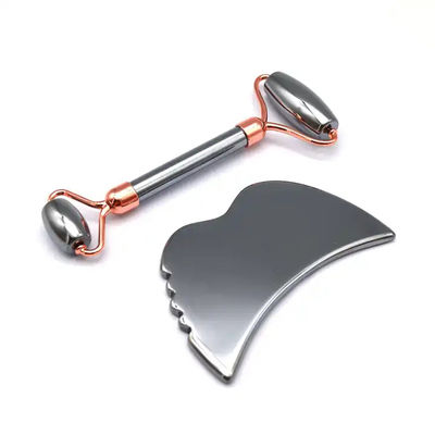 Ferramentas de cuidados com a pele Pedra de energia Guasha Massagista para rosto Olhos Pescoço Dedo 5,5 * 14 cm Terahertz Prata Rolo de rosto Gua Sha Set