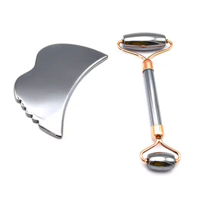Ferramentas de cuidados com a pele Pedra de energia Guasha Massagista para rosto Olhos Pescoço Dedo 5,5 * 14 cm Terahertz Prata Rolo de rosto Gua Sha Set