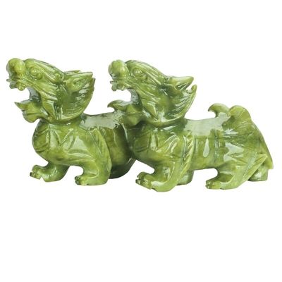 Características regionais Par de Jade Natural Pixiu Escritório Interior Feng Shui Jade Escultura Artesanato Jade Ornamentação Feng Shui Pixiu