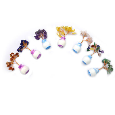 Cor-de-Rosa Chips Brass Fiado Lucky Fortune Árvore com Chakra Pedras de Cura Melhorar suas decorações e ornamentos de casa