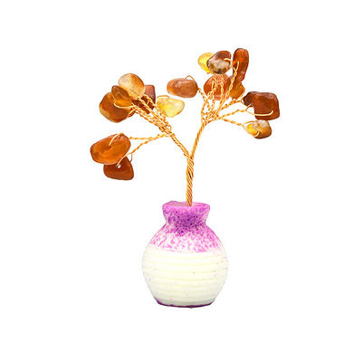 Cor-de-Rosa Chips Brass Fiado Lucky Fortune Árvore com Chakra Pedras de Cura Melhorar suas decorações e ornamentos de casa
