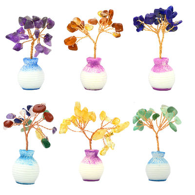 Cor-de-Rosa Chips Brass Fiado Lucky Fortune Árvore com Chakra Pedras de Cura Melhorar suas decorações e ornamentos de casa