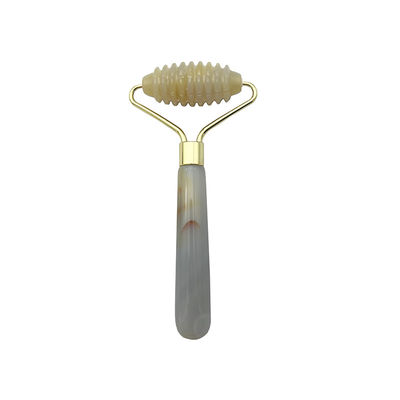Logotipo do Cliente 100% Agate cinza natural Roller Jadeite Crystal Beauty Container Massage Stick Equipamento de cuidados com a saúde facial