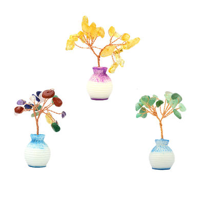 Cor-de-Rosa Chips Brass Fiado Lucky Fortune Árvore com Chakra Pedras de Cura Melhorar suas decorações e ornamentos de casa