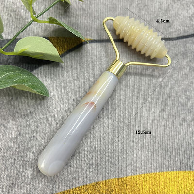 Logotipo do Cliente 100% Agate cinza natural Roller Jadeite Crystal Beauty Container Massage Stick Equipamento de cuidados com a saúde facial