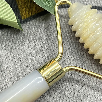 Logotipo do Cliente 100% Agate cinza natural Roller Jadeite Crystal Beauty Container Massage Stick Equipamento de cuidados com a saúde facial