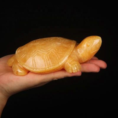 Feng Shui estilo polido de jade amarelo tartaruga pedra preciosa escultura mesa totem