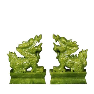 Pedra verde Feng Shui gravura Figura animal esculpida Ano chinês Jade Pixiu estátua para Feng Shui Par de decoração