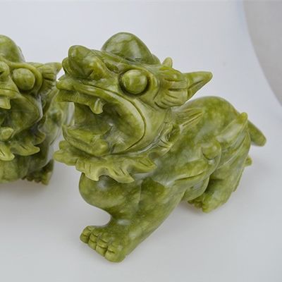 Artesanato verde Feng Shui Decorações para o lar Jade natural Polido Pixiu Ornamentações Par de 2 com e método de impressão Outros