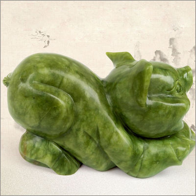 Jade auspicioso Feng Shui porco escultura natural porco estátua animais para harmonia e equilíbrio
