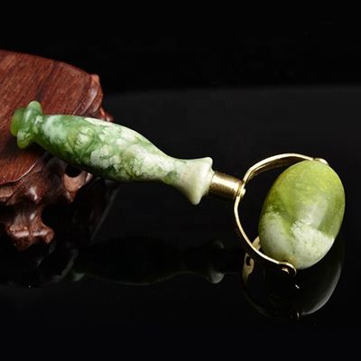 Rolamento Facial de Jade Xiuyan Verde Gua Sha Roller de Massagem de Jade Metal Soldado para Ferramentas de Beleza Massagista Facial