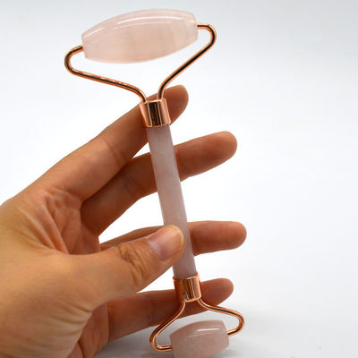 Logotipo personalizado DisponívelD Roller de Jade de Ouro Rosa para Cuidados da Pele Facial 100% Natural Duplo Cabeça Roller Facial de Quartzo Rosa