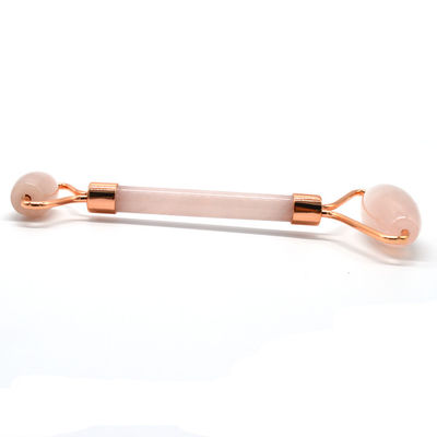 Logotipo personalizado DisponívelD Roller de Jade de Ouro Rosa para Cuidados da Pele Facial 100% Natural Duplo Cabeça Roller Facial de Quartzo Rosa