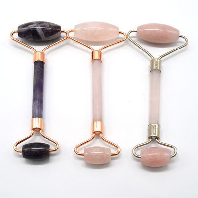 Logotipo personalizado DisponívelD Roller de Jade de Ouro Rosa para Cuidados da Pele Facial 100% Natural Duplo Cabeça Roller Facial de Quartzo Rosa