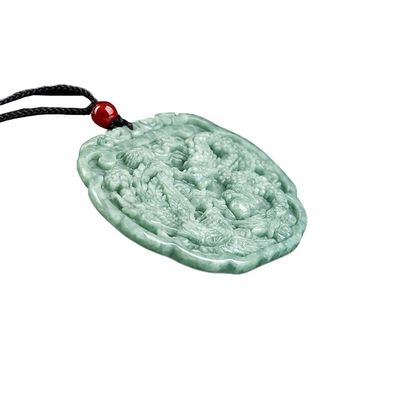 Temática de amor Pendente de colar de jadeite natural em estilo Feng Shui com dragão auspicioso e fênix